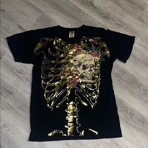 Black T-Shirt with Gold Skeleton Design unisex